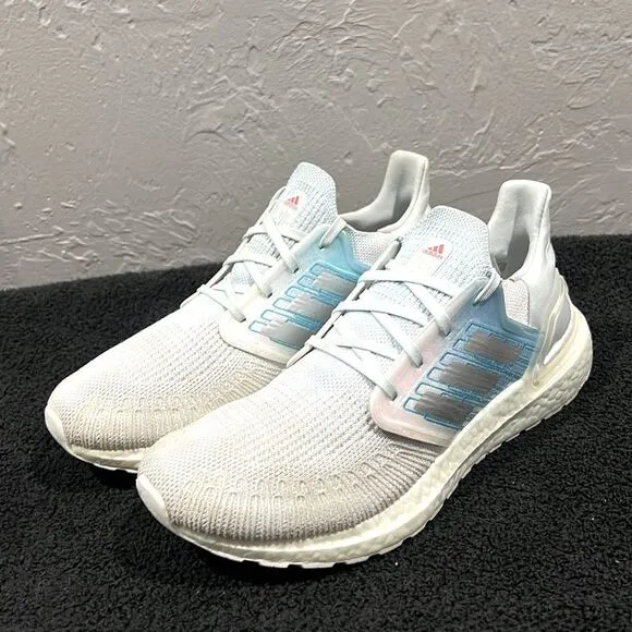 🔥🔥 ADIDAS UltraBoost 20 Running Shoes Sky Tint Silver White - Women Sz 9 - EUC