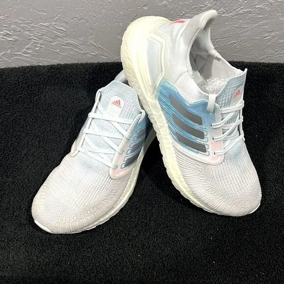 🔥🔥 ADIDAS UltraBoost 20 Running Shoes Sky Tint Silver White - Women Sz 9 - EUC