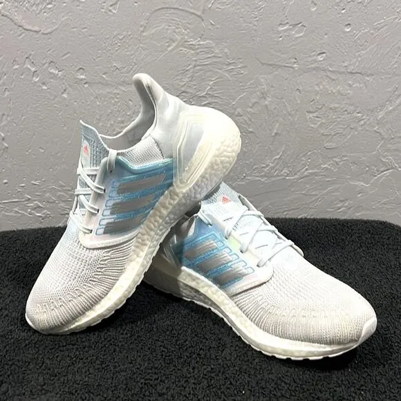 🔥🔥 ADIDAS UltraBoost 20 Running Shoes Sky Tint Silver White - Women Sz 9 - EUC