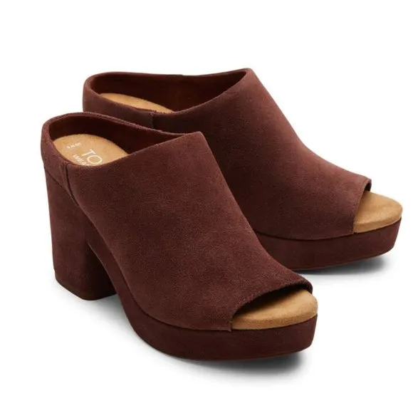 🌸 TOMS Florence Chestnut Suede Platform Heel NIB