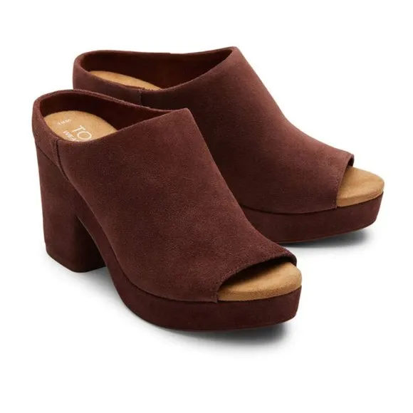 🌸 TOMS Florence Chestnut Suede Platform Heel NIB