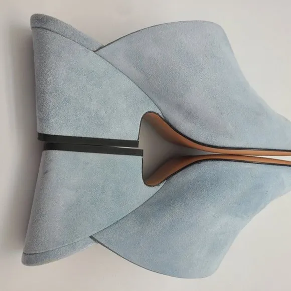 $195 Lewit Heels Sandals Blue Suede Made In Italy EU sz 36,5 US sz 6