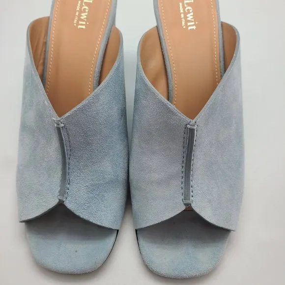 $195 Lewit Heels Sandals Blue Suede Made In Italy EU sz 36,5 US sz 6
