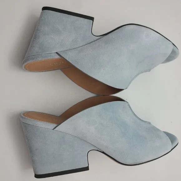 $195 Lewit Heels Sandals Blue Suede Made In Italy EU sz 36,5 US sz 6