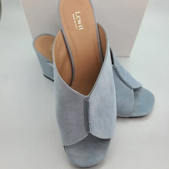 $195 Lewit Heels Sandals Blue Suede Made In Italy EU sz 36,5 US sz 6