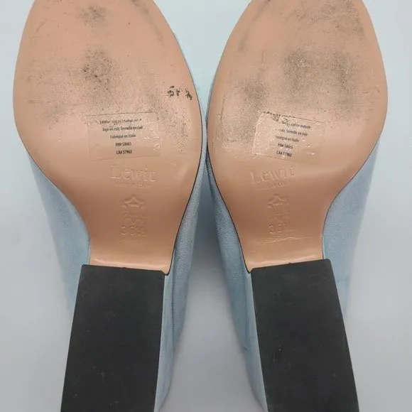 $195 Lewit Heels Sandals Blue Suede Made In Italy EU sz 36,5 US sz 6