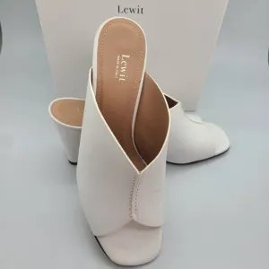 $195 Lewit Heels Sandals White Leather Made In Italy EU Sz 36,5 US Sz 6 new
