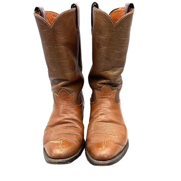 1960's Tony Lama Cowboy Boots Style 5060 Men's 9.5-495 Brown Leather Western USA
