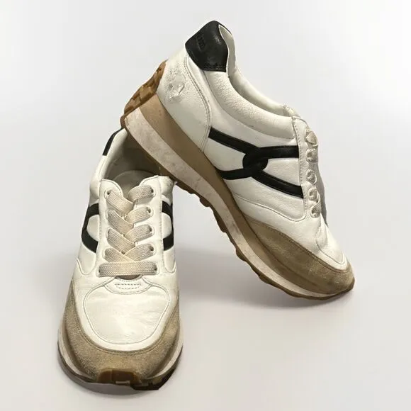 $295 VERONICA BEARD Valentina Leather Suede Sneakers Shoes White Black 7 M Read