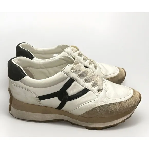 $295 VERONICA BEARD Valentina Leather Suede Sneakers Shoes White Black 7 M Read