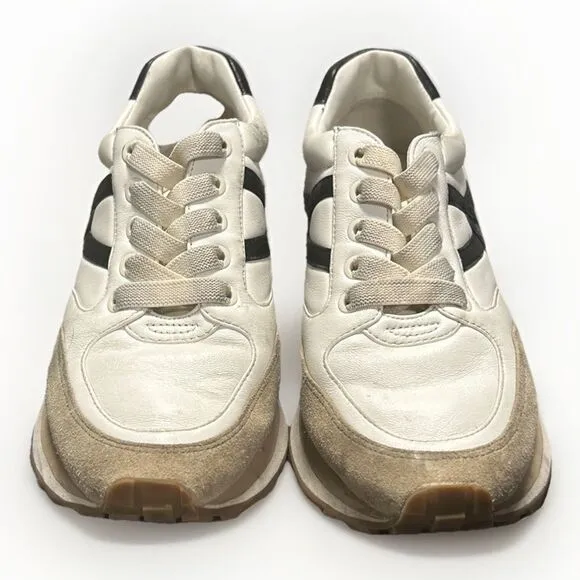 $295 VERONICA BEARD Valentina Leather Suede Sneakers Shoes White Black 7 M Read