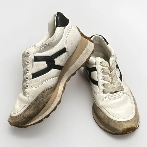 $295 VERONICA BEARD Valentina Leather Suede Sneakers Shoes White Black 7 M Read
