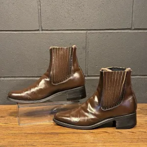 70s Vintage Destroyer Leon Brown Leather Heeled Ankle Dress Beatle Boots Men’s 9