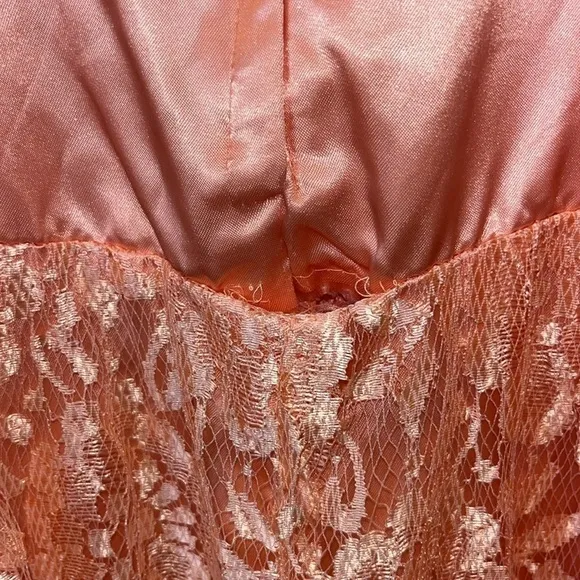 80s vintage peach party dress satin top spaghetti straps Size Small (Jr 11/12)