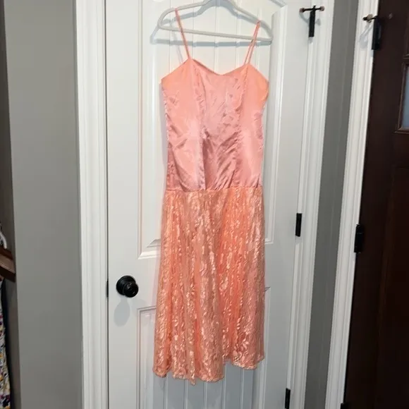 80s vintage peach party dress satin top spaghetti straps Size Small (Jr 11/12)