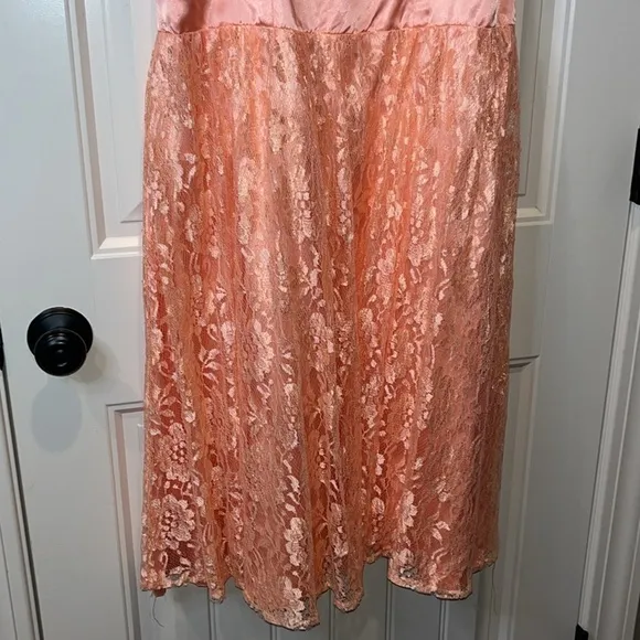 80s vintage peach party dress satin top spaghetti straps Size Small (Jr 11/12)