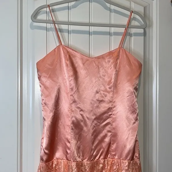 80s vintage peach party dress satin top spaghetti straps Size Small (Jr 11/12)