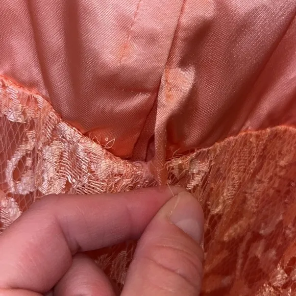 80s vintage peach party dress satin top spaghetti straps Size Small (Jr 11/12)