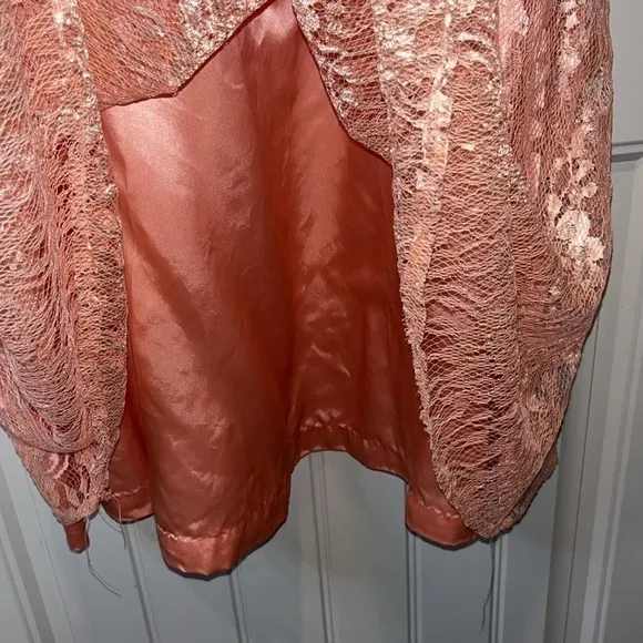 80s vintage peach party dress satin top spaghetti straps Size Small (Jr 11/12)