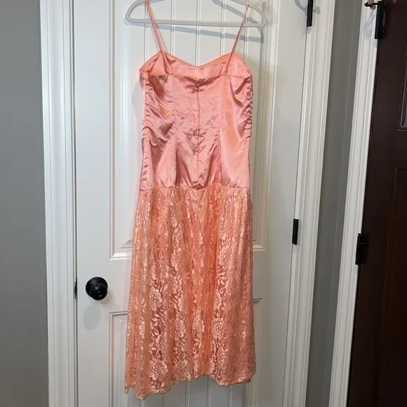 80s vintage peach party dress satin top spaghetti straps Size Small (Jr 11/12)