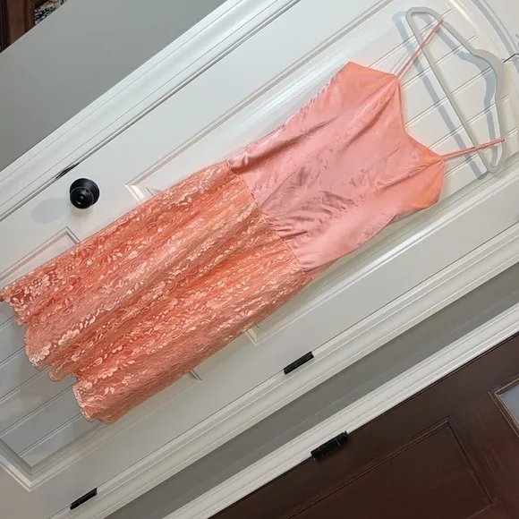 80s vintage peach party dress satin top spaghetti straps Size Small (Jr 11/12)
