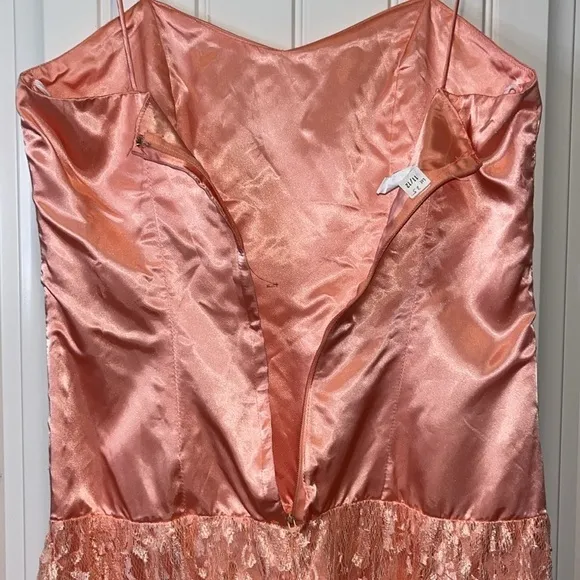 80s vintage peach party dress satin top spaghetti straps Size Small (Jr 11/12)