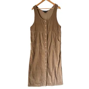 90s VTG Corduroy Button Down Overall Maxi Dress Large Modest Cottagecore Khaki