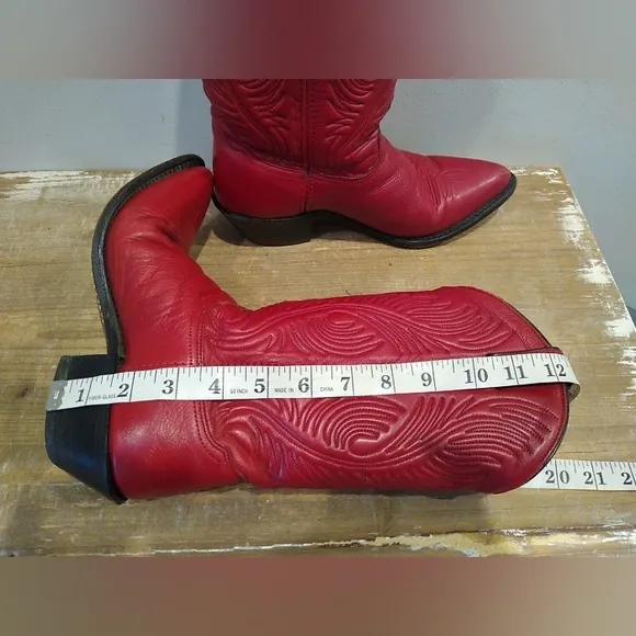 Abilene Red Leather Cowboy Boots Women's 6.5 M Western Embroidered Made In USA