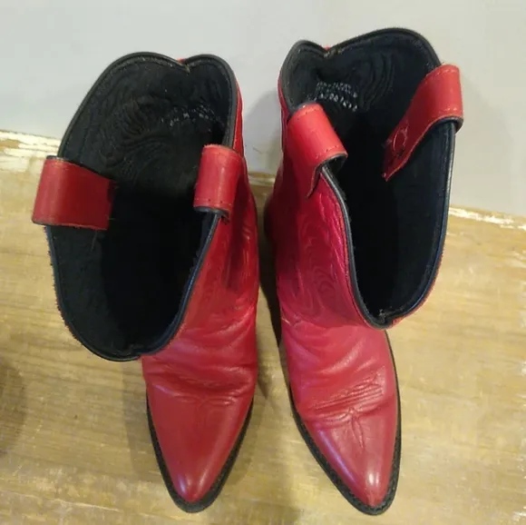 Abilene Red Leather Cowboy Boots Women's 6.5 M Western Embroidered Made In USA