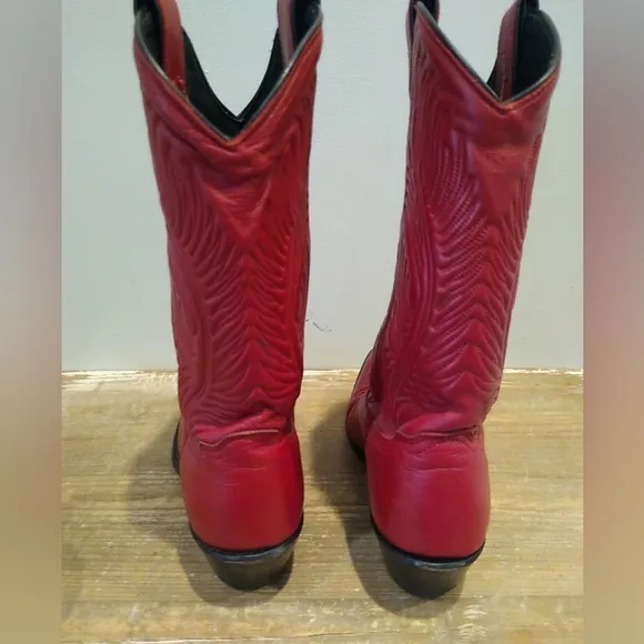 Abilene Red Leather Cowboy Boots Women's 6.5 M Western Embroidered Made In USA