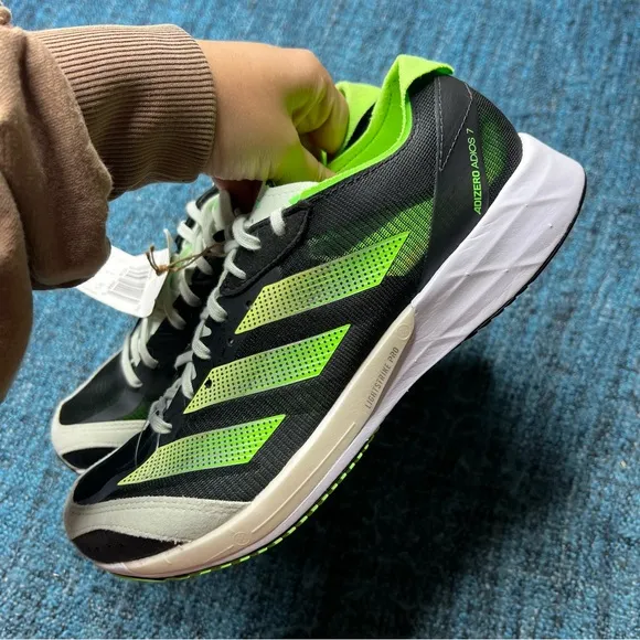 Adidas Adizero Adios 7 Running Shoes in Black Solar Green NWT