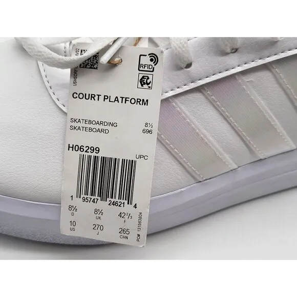 Adidas Court Platform Skateboarding Sneakers Size 10 Womens H06299 White
