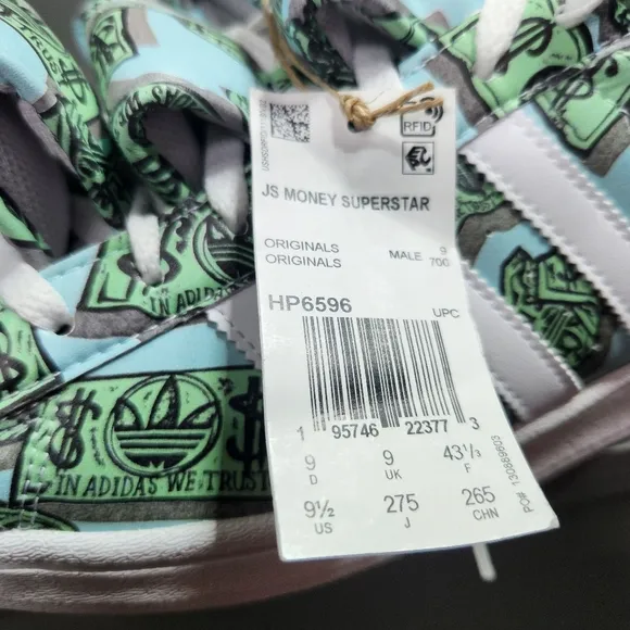Adidas jeremy scott x super Star 'Money'  HP6596 Size 9.5 men- 10.5 Women's
