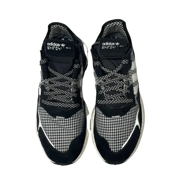 ADIDAS NITE JOGGER Boost Running Shoes Black White Houndstooth Plaid FV3854 US 9