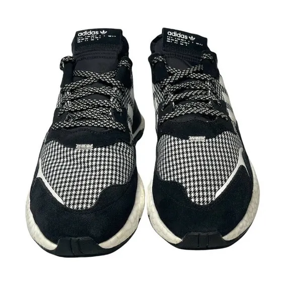 ADIDAS NITE JOGGER Boost Running Shoes Black White Houndstooth Plaid FV3854 US 9