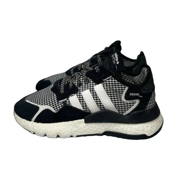 ADIDAS NITE JOGGER Boost Running Shoes Black White Houndstooth Plaid FV3854 US 9
