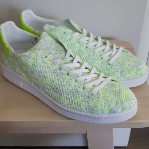 Adidas Stan Smith Primeknit Mens Neon Solar Yellow Sneakers Size 9 New