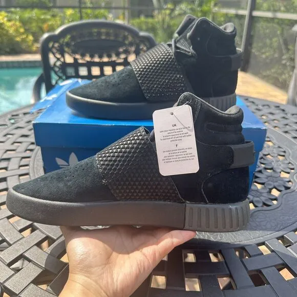 Adidas Tubular Invader Strap J Kid's Athletic Shoes Triple Black BA7330 Size 6
