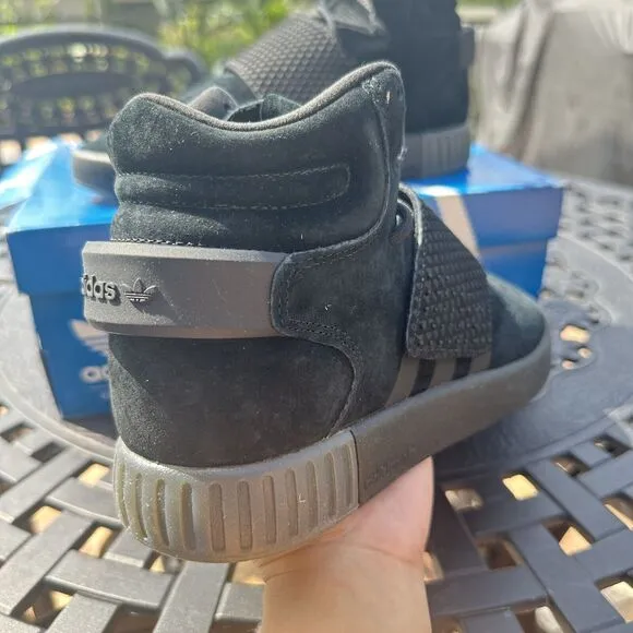 Adidas Tubular Invader Strap J Kid's Athletic Shoes Triple Black BA7330 Size 6