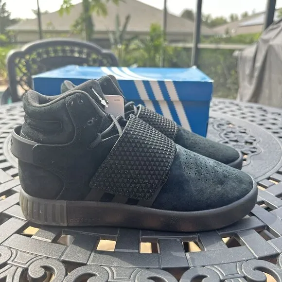 Adidas Tubular Invader Strap J Kid's Athletic Shoes Triple Black BA7330 Size 6
