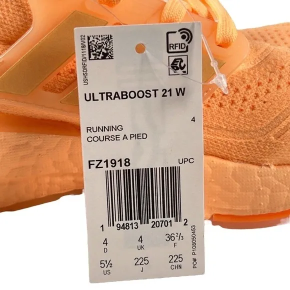 Adidas Ultraboost 21 Womens Size 5.5 Running Shoes Orange NEW!