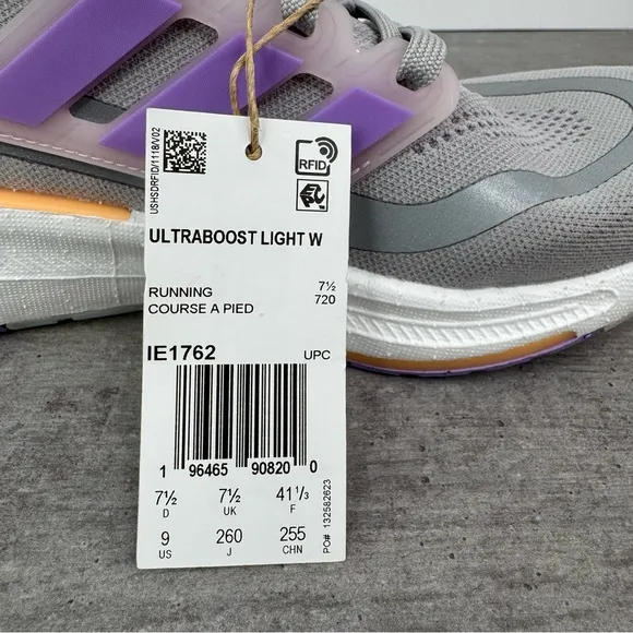 Adidas Ultraboost Light Running Shoes - Grey/Violet - IE1762 Women's Size 9