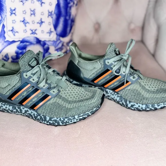 Adidas Ultraboost Running Shoes - Camo Green and Orange