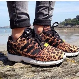Adidas Cheetah Animal Print ZXFLUX TORSION Lace Up Running Shoes mens 6