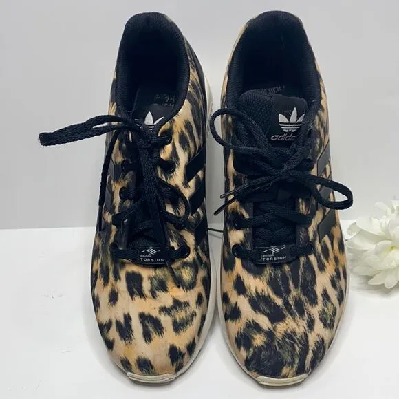 Adidas Cheetah Animal Print ZXFLUX TORSION Lace Up Running Shoes mens 6