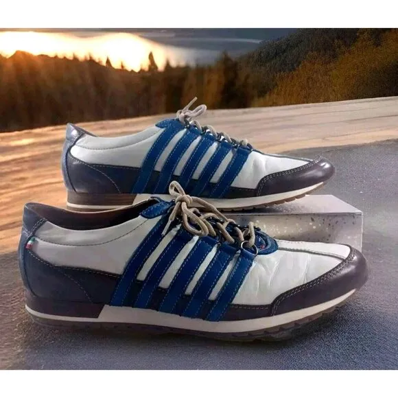 Añel Racer ARSX Collection Brown White Blue Striped Shoes Size 45½ / 11 Mens