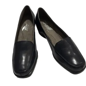 AEROSOLES Wedge Slip On Shoes, Size 7 M, Navy Blue Leather