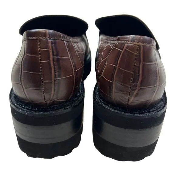 Aerosoles Women's Croc Print Lilia Leather Block Heel Loafer Shoes Brown Size 9M