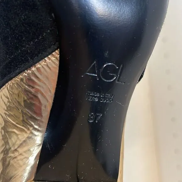 AGL gold metallic black leather Ankle boots 37