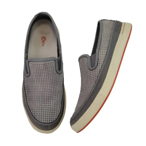 Ahnu Mens Steiner Charcoal Gray Perforated Suede Slip On Sneaker Shoes Sz 8